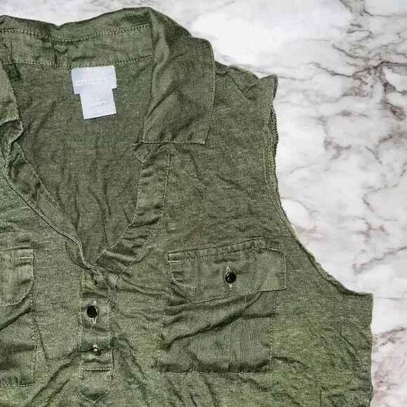 Chico's | Sleeveless Linen Utility Tank Top | Green | Womens | 1/M - Picture 2 of 6